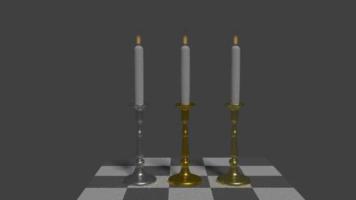 Three Low Poly candle holders with flame preview image